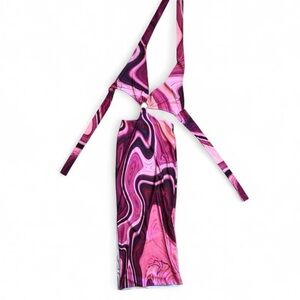 Farai London‎ Pink & Purple Cut Out Halterneck and Back Tie Maxi Dress with Slit